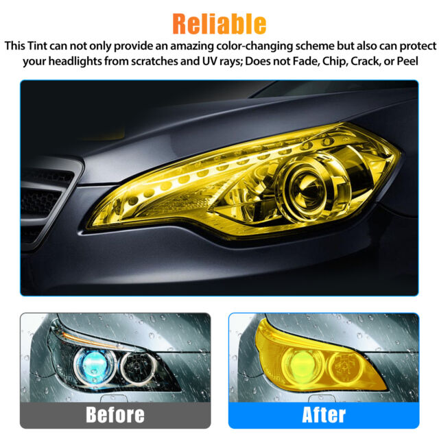 12"x72" Gloss Golden Yellow Smoke Headlight Taillight Fog Light Tint Film Vinyl