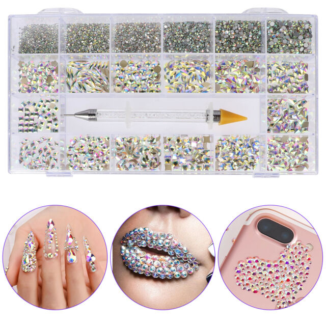 1850PCS Mixed Size Nail Art Rhinestones Flatback Crystal 3D Stones Box Kit