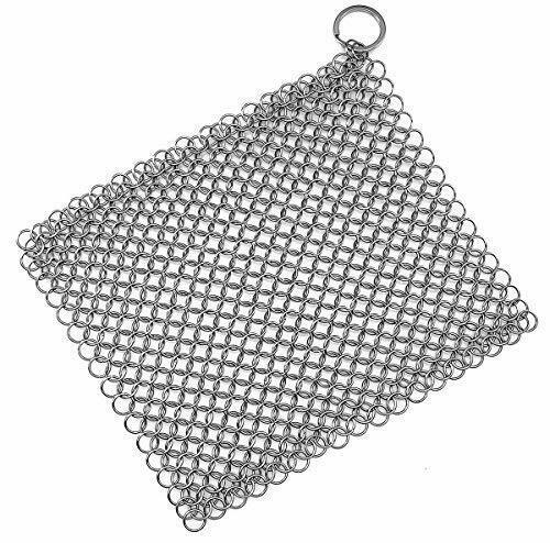 Cast Iron Skillet Cleaner Chainmail Scrubber With Hanging Ring Rust-Free