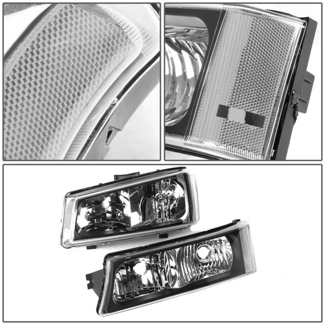 For 03-06 Chevy Silverado avalanche headlight signal bumper lamp black/clear