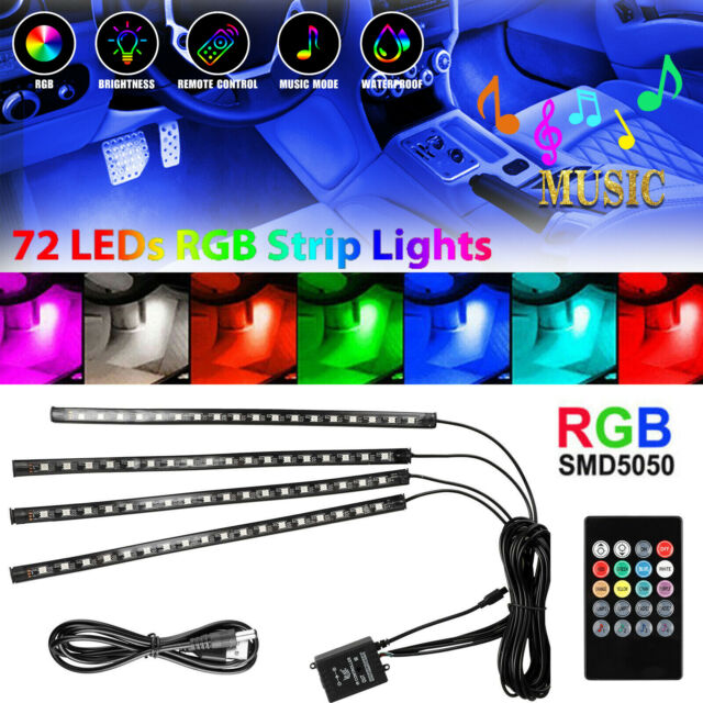 4PCS 72 LED Car Interior USB Atmosphere Lights Strip Wireless IR Remote Control