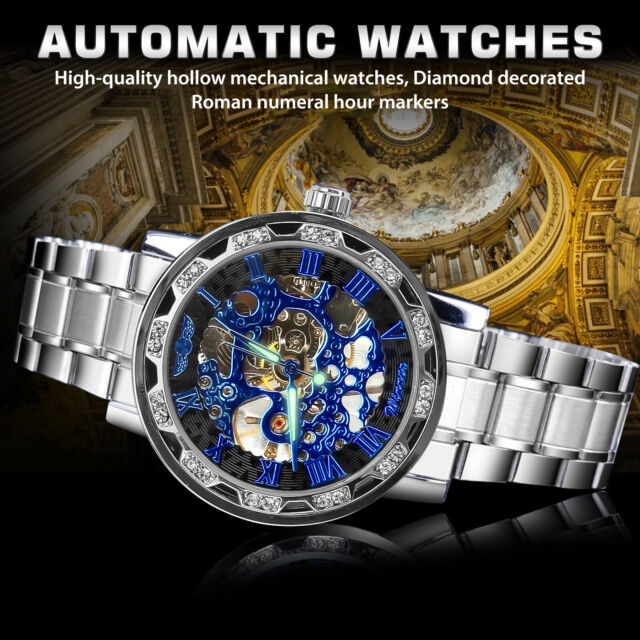 WINNER Men Luxury Stainless Steel Automatic Mechanical Wrist Watch Business Gift