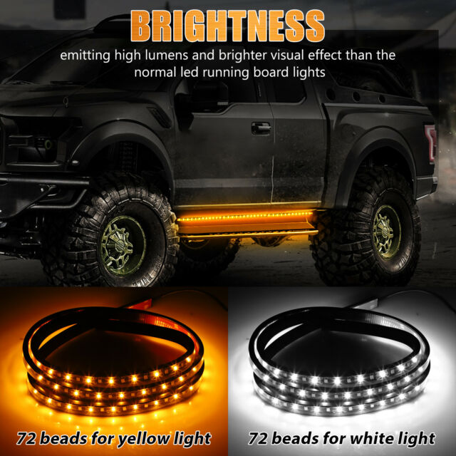 2X 60" Running Board LED Light Side Step Strip Bar White Amber Turn Signal Truck