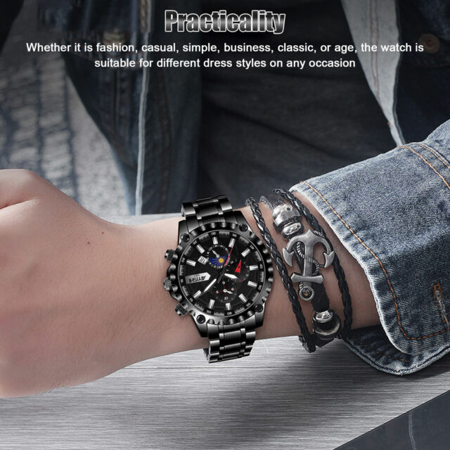 Waterproof Men Stainless Steel Quartz Watch Classic Business Luminous Wristwatch