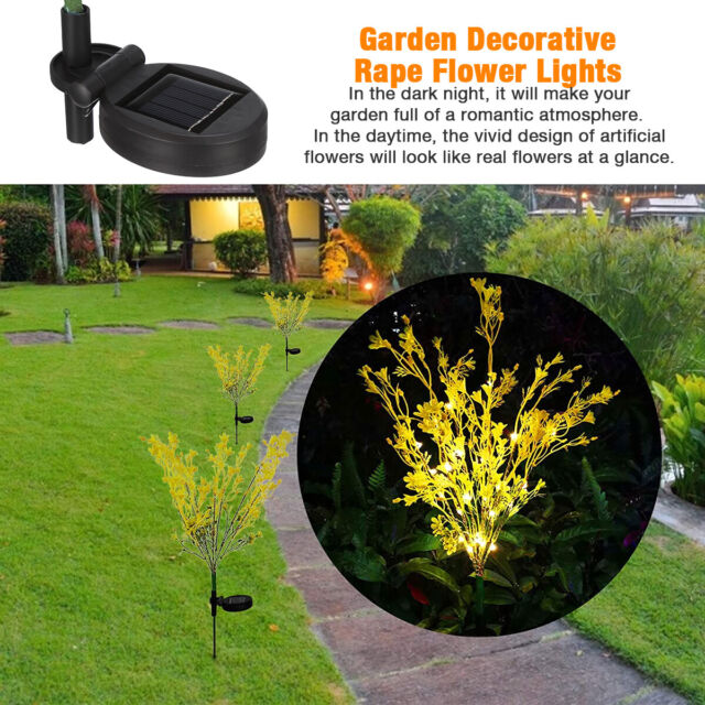 Solar Power Flower Garden Stake Landscape Fairy Lamp Yard Path Canola LED Light