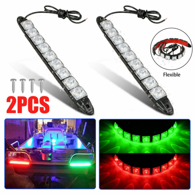 2PCS Navigation 9 LED Marine Bow Boat 12V Yacht Pontoon Bright Lights Red Green