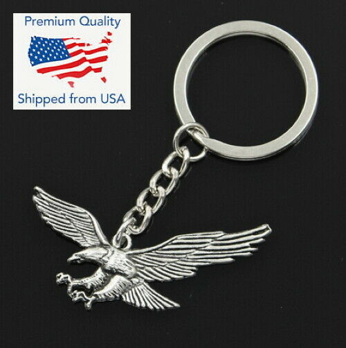 Vintage Soaring Eagle Wide Wing Claws Out Silver Charm Keychain Key Chain Gift