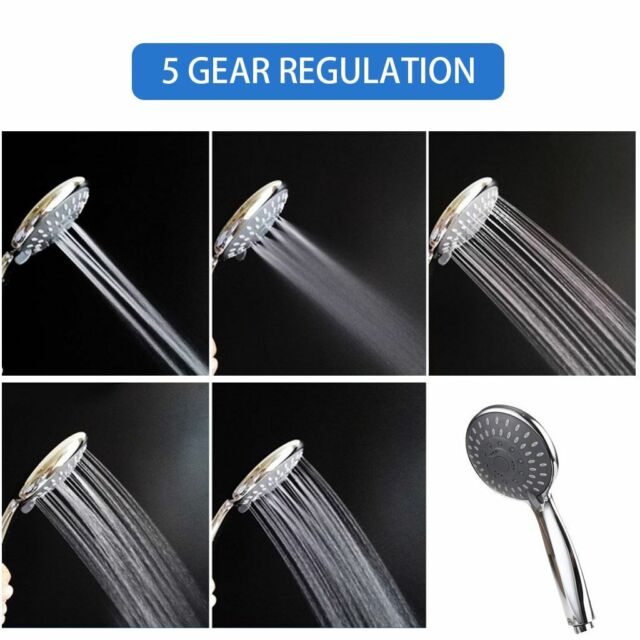 5FT Long Shower Hose /5 Setting Shower Head High Pressure Bathroom Hand Held