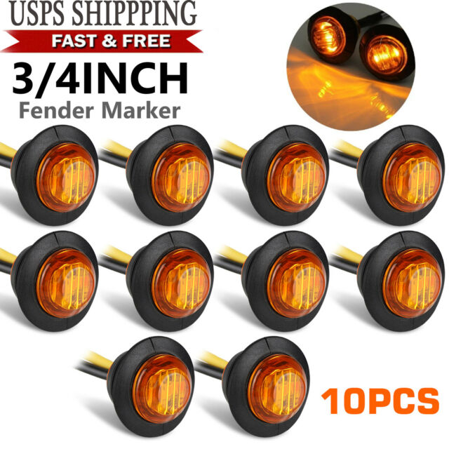 10PCS Marker Lights 3/4" LED Truck Trailer Round Clearance Side Light Amber