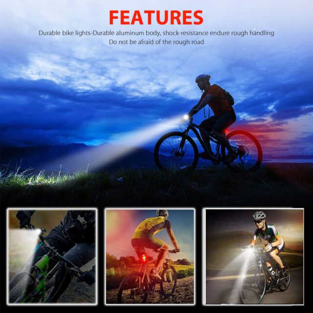 USB Rechargeable LED Bicycle Headlight Bike Head Light Front Rear Lamp Cycling