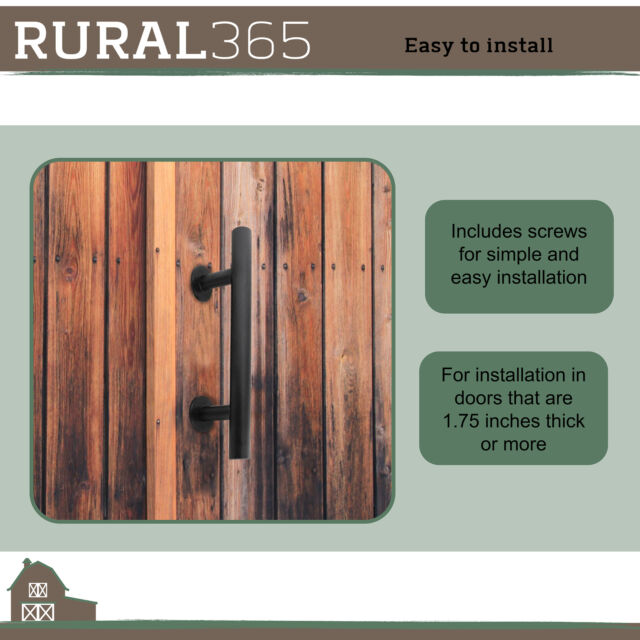 Rural365 Sliding Barn Door Handle Set 2pk 12in - Black Barn Door Pull Handles