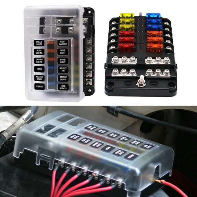 12-Way Blade Fuse Box Block Holder LED Indicator 12V 32V Auto Marine Waterproof