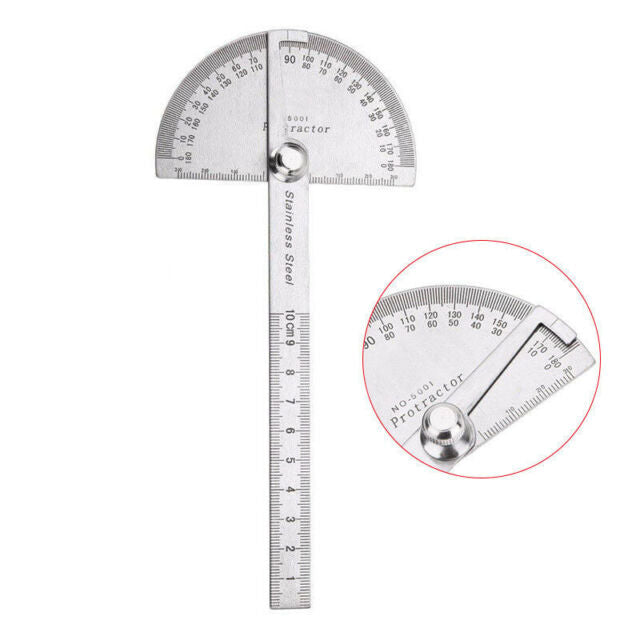 SAE Stainless Steel 180 degree Protractor Angle Finder Rotary Measuring Ruler