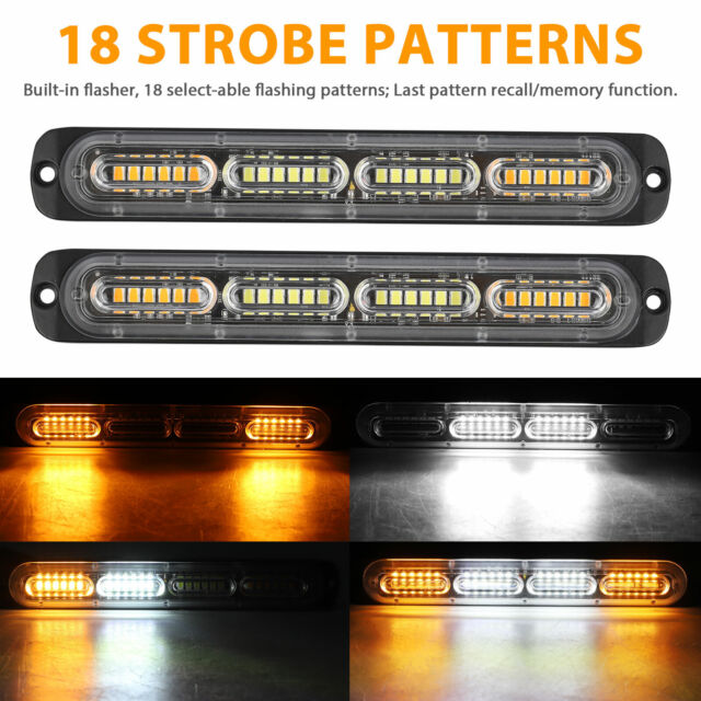 2PCS Amber/White 24LED Car Truck Emergency Warning Hazard Flash Strobe Light Bar