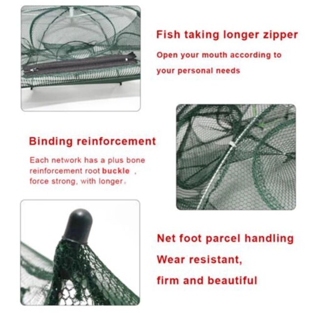 Fishing Bait Trap Crab Net Crawdad Shrimp Cast Dip Cage Fish Minnow Foldable