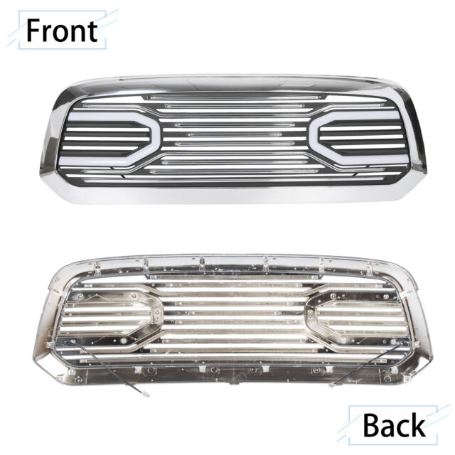 Big Horn Chrome Front Grille+Chrome Shell w/ LED light for 13-18 Dodge Ram 1500