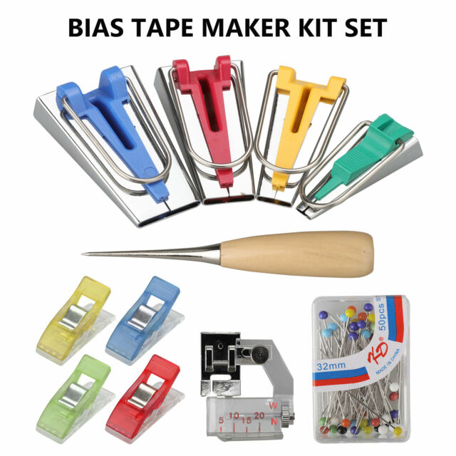 60PCS Bias Tape Maker Kit Set Fabric Sewing Quilting Awl & Binder Foot Case Tool