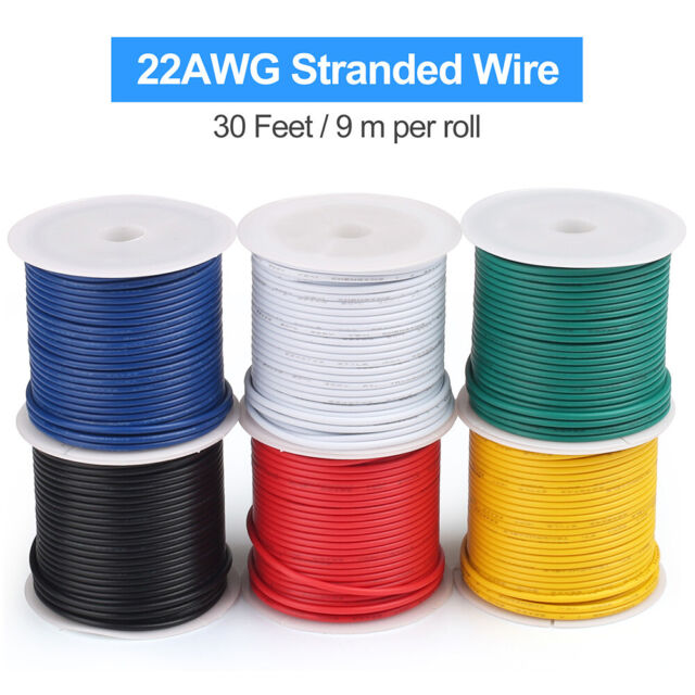 6 Rolls Flexible PVC Electrical Wire 22 AWG Gauge Copper Hook Up 300V 30ft