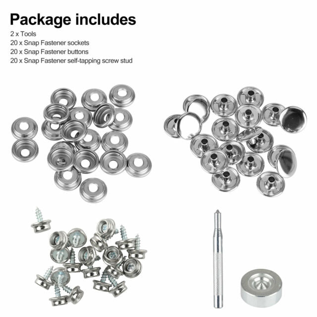 62 X Stainless Steel Fastener Snap Press Stud Cap Button Marine Boat Canvas Set