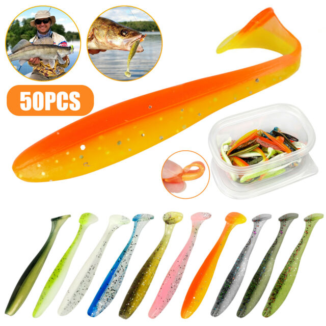 50Pcs 5.5cm Soft Silicone T-tail Fishing Swimbaits Lures Mixed-color Fish Bait