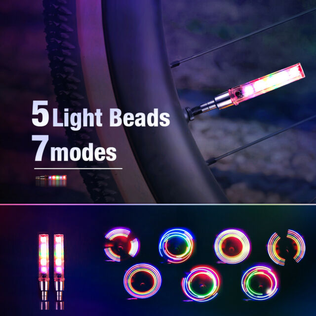 2 Packs Bicycle Waterproof 5 LED Bike Rim Lights for MTB Wheel Tire Valve Spoke