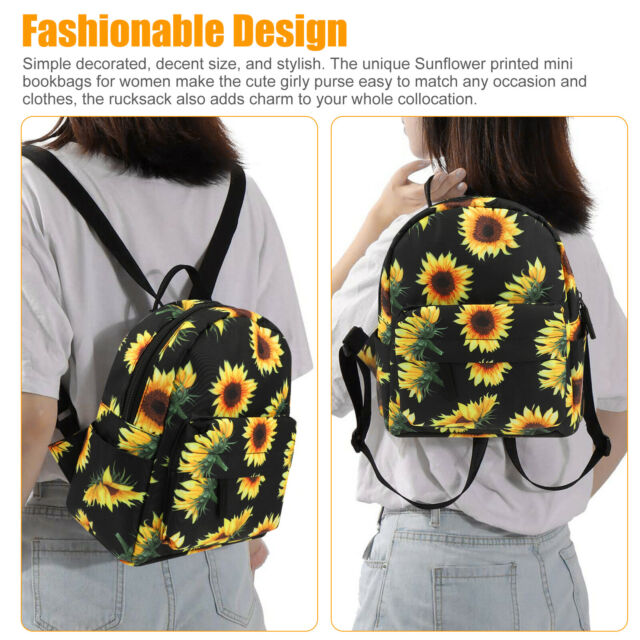 Mini Sunflower Backpack Women Purse Shoulder Rucksack Handbag Travel Bag Pouch