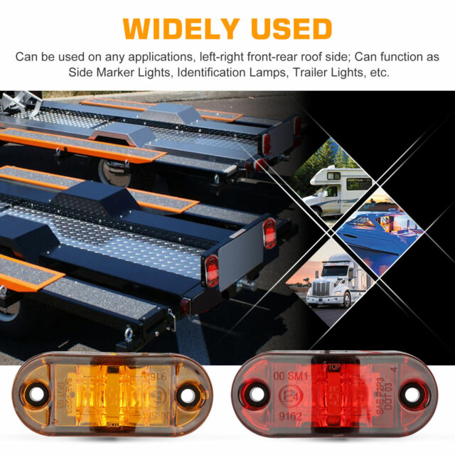 5x Amber+ 5x Red LED Car Truck Trailer RV Oval 2.5" Side Clearance Marker Lights