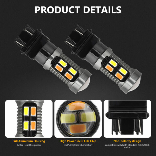 2X 3157 3156 Switchback LED Turn Signal Light Bulbs DRL 4157na 3457a White Amber