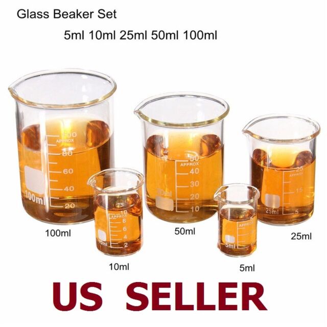 1Set Low Form Glass Beaker 5 10 25 50 100ml Borosilicate Measuring Lab Glassware