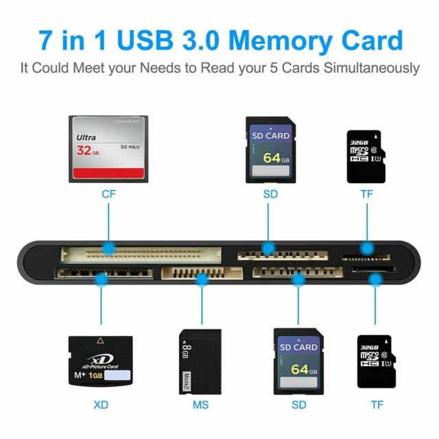 7in1 USB 3.0 Memory Card Reader Writer Adapter SD/Micro SD/TF for Laptop Desktop