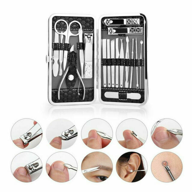 18PCS Women Men Manicure Pedicure Finger Toe Nail Clippers Scissors Grooming Kit