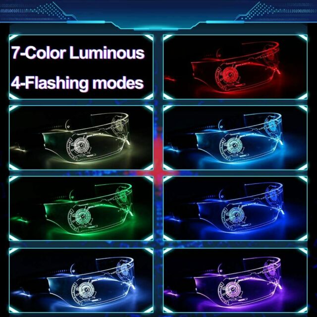 Clear Lenses 7 Color LED Flashing Light Up Visor Glasses Goggles Rave Party