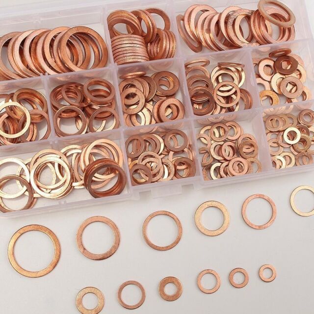 280Pcs Kit 12 Sizes Assorted Solid Copper Crush Washers Seal Flat Ring + Case