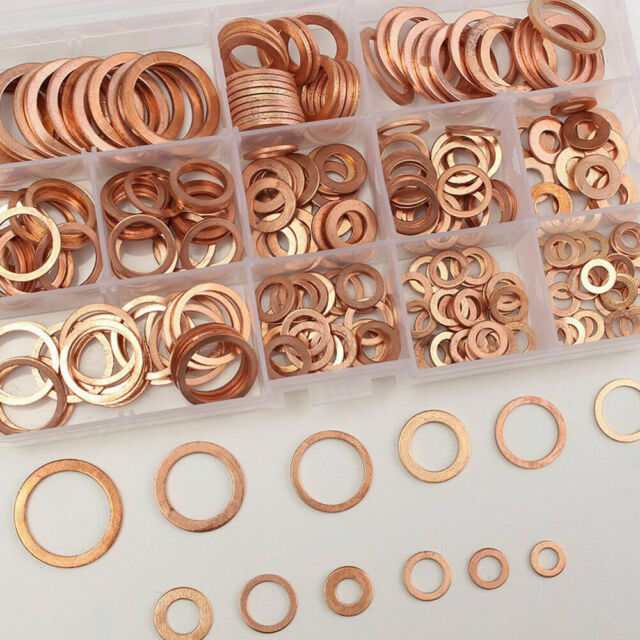 150PCS M5-M22 Copper Crush Washer Gasket Set Flat Ring Seal Assortment Kit USA