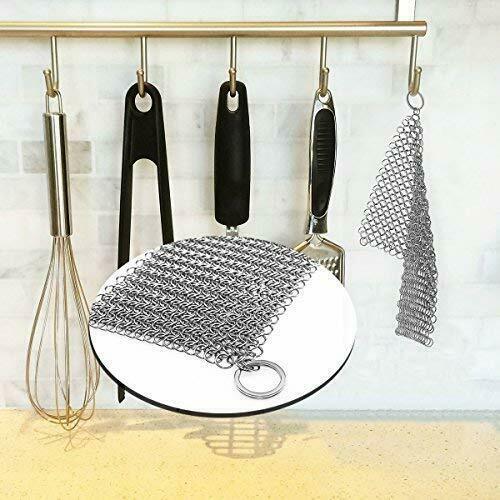 Cast Iron Skillet Cleaner Chainmail Scrubber With Hanging Ring Rust-Free