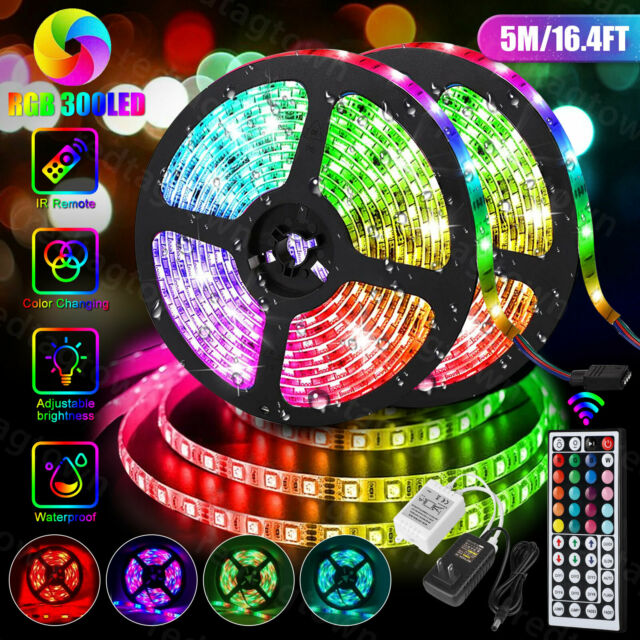 5M 16.4ft RGB Waterproof 300 LED 3528 SMD Flexible Strip Light 12V+Remote+Pow