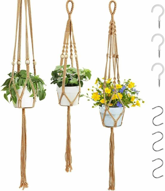 3x Macrame Plant Hangers Indoor Outdoor Hanging Basket Planter Flower Pot Holder