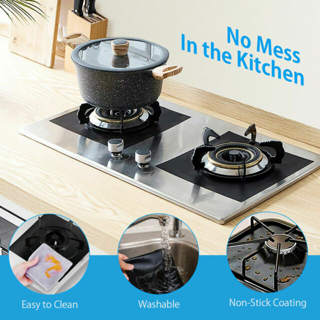 4Pcs Stove Top Burner Gas Range Protector Reusable Liner Clean Non-stick Cover