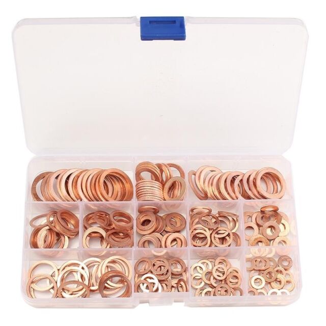 280Pcs Kit 12 Sizes Assorted Solid Copper Crush Washers Seal Flat Ring + Case