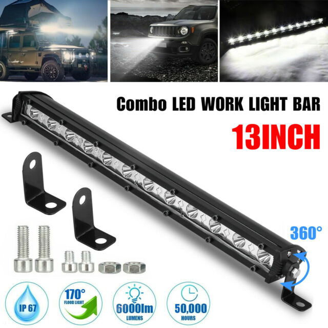 13" LED Work Light Bar Single Row Spot Flood Combo Driving Offroad Truck SUV ATV