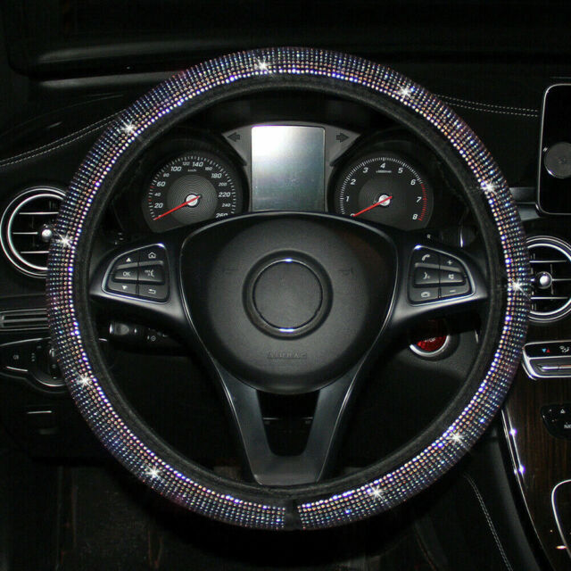Bling Rhinestone Car Steering Wheel Cover Women Car Accessories 15'' Universal