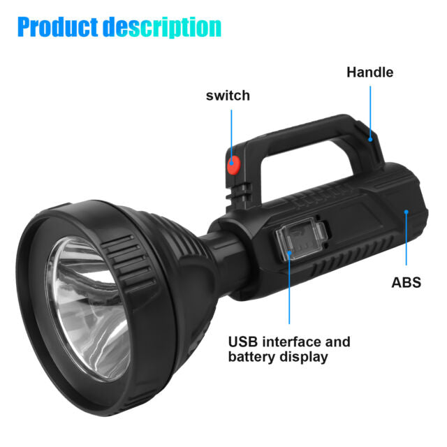 Rechargeable LED Searchlight Portable Super Bright Handheld Spotlight Flashlight