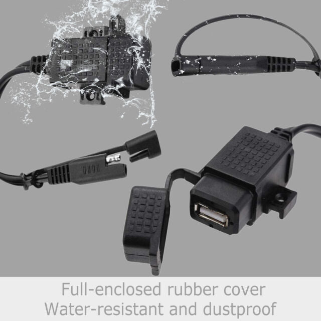 Waterproof SAE to USB Charger / Adapter for Motorcycle Cable Phone GPS Tablets