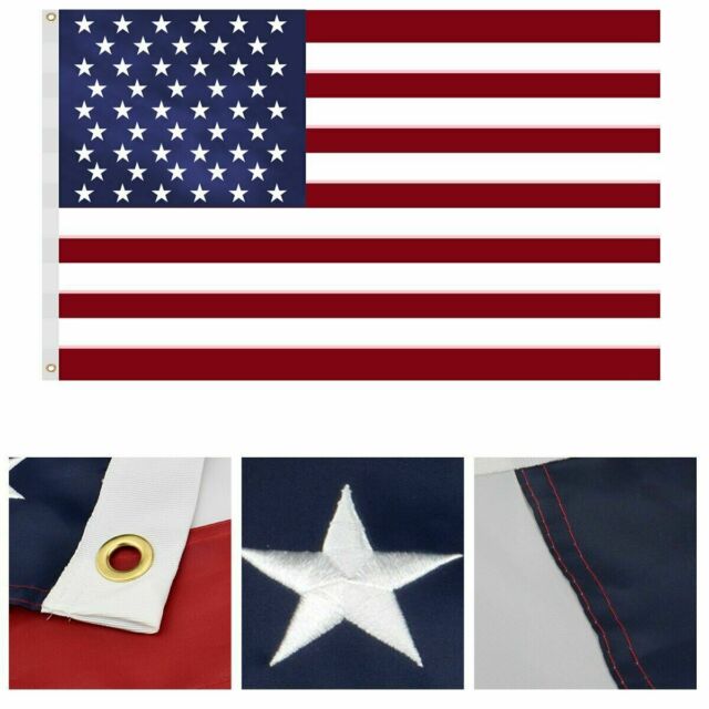 3'x5' ft american flag sewn stripes embroidered stars brass grommets usa us u.s.