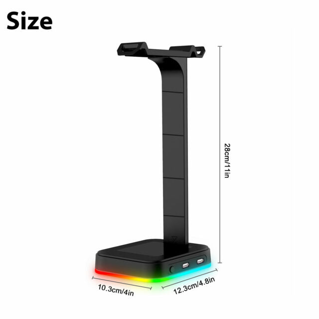 Gaming RGB Dual Headset Hanger Holder 2 USB Ports Headphone Desk Stand Universal