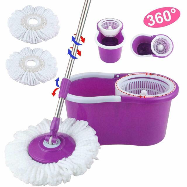 360°Rotating Head Easy Magic Floor Mop Bucket 2x Head Microfiber Spinning US