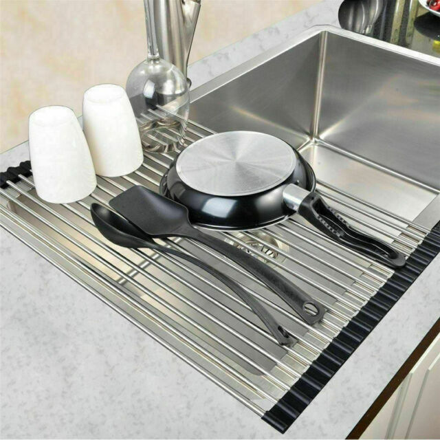 Extra Large Over the Sink Roll-Up Dish Drying Rack Pan Bottle Food Drainer Mat
