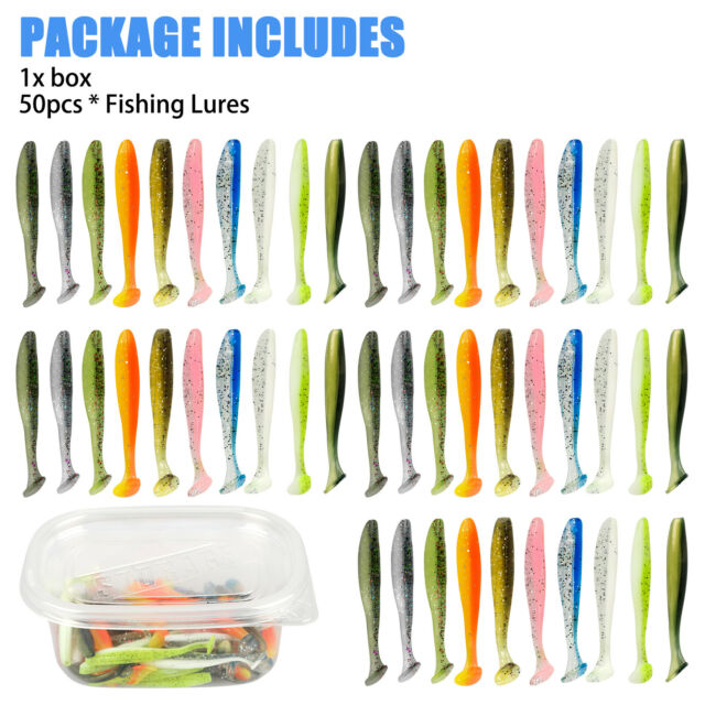 50Pcs 5.5cm Soft Silicone T-tail Fishing Swimbaits Lures Mixed-color Fish Bait