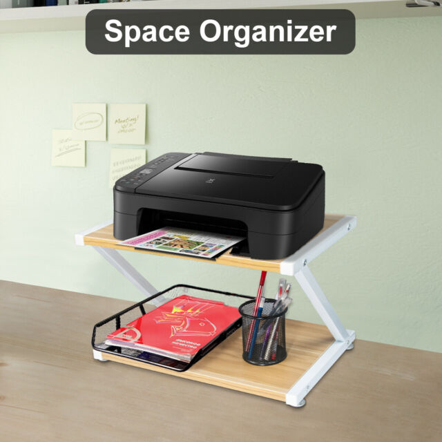 Wood Printer Stand 2 Tier Desk Shelf with Storage for Computer Desk Organizer