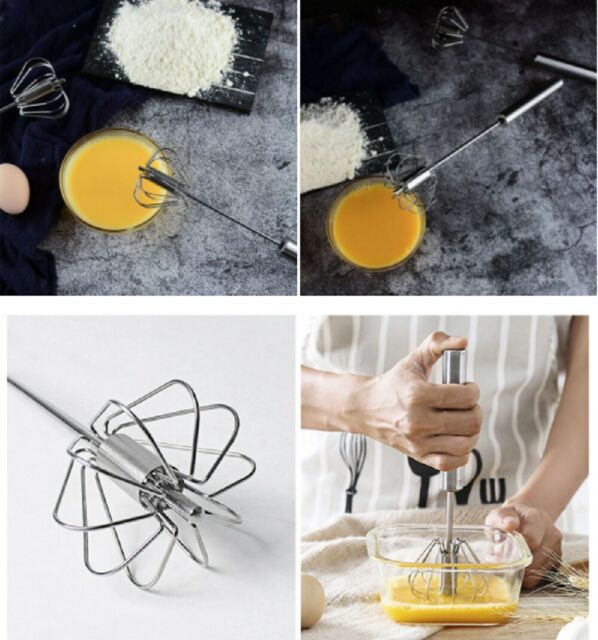 Semi-Automatic Egg Whisk Hand Push Egg Beater Stainless Steel Blender Mixer Whisk 10"